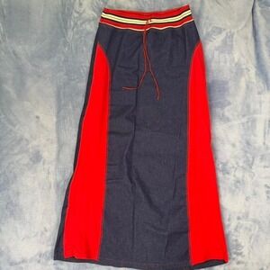 Vintage Moa red and blue maxi skirt with drawstring waist Size S